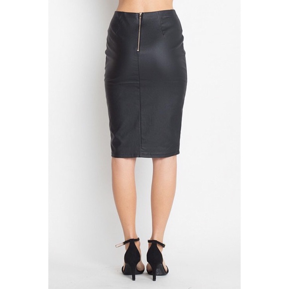 LAST ONE!! Black Faux Leather Midi Skirt - Picture 2 of 8